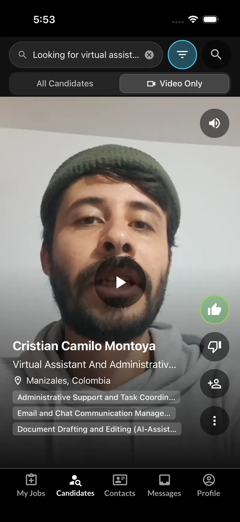 Find the right candidate. mobile preview