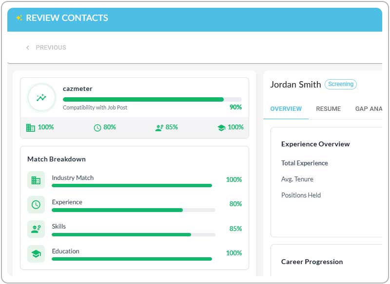 CazMeter resume percentage match