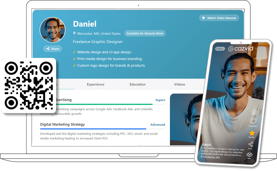 CazVid cazume online and app resume profile